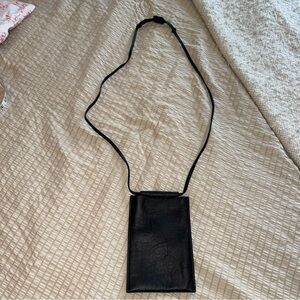 NWOT Free People Black Leather Lanyard Crossbody Phone Card Pouch